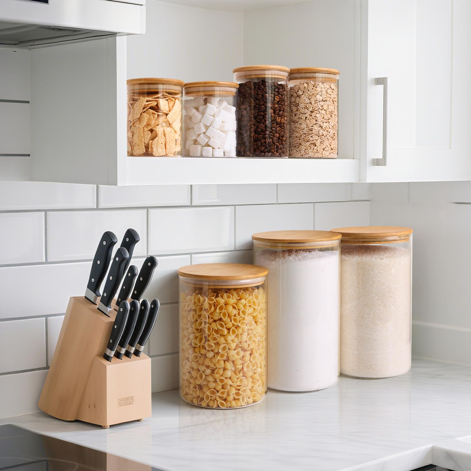 ComSaf Glass Storage Jars with Bamboo Lids 1.8 Qt 2 Pack Large Round