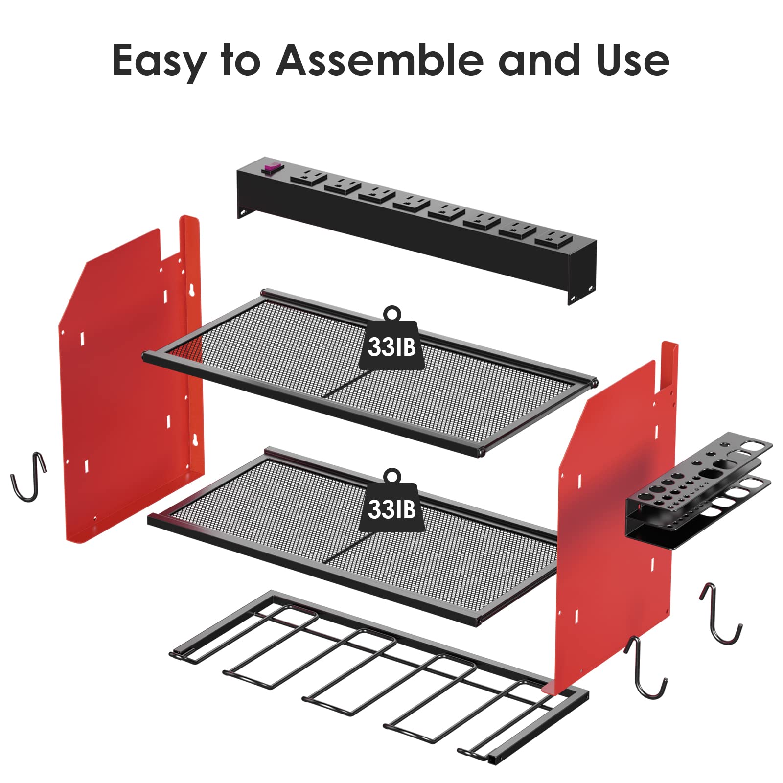 CCCEI Wall Mount Modular Tool Charging Organizer, Red, 1 Pack, 3 Tier.
