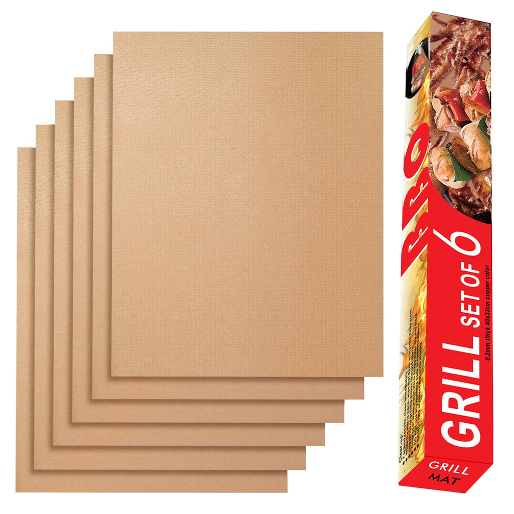 Renook Set of 6 Copper Grill Mats for Outdoor BBQ Grill