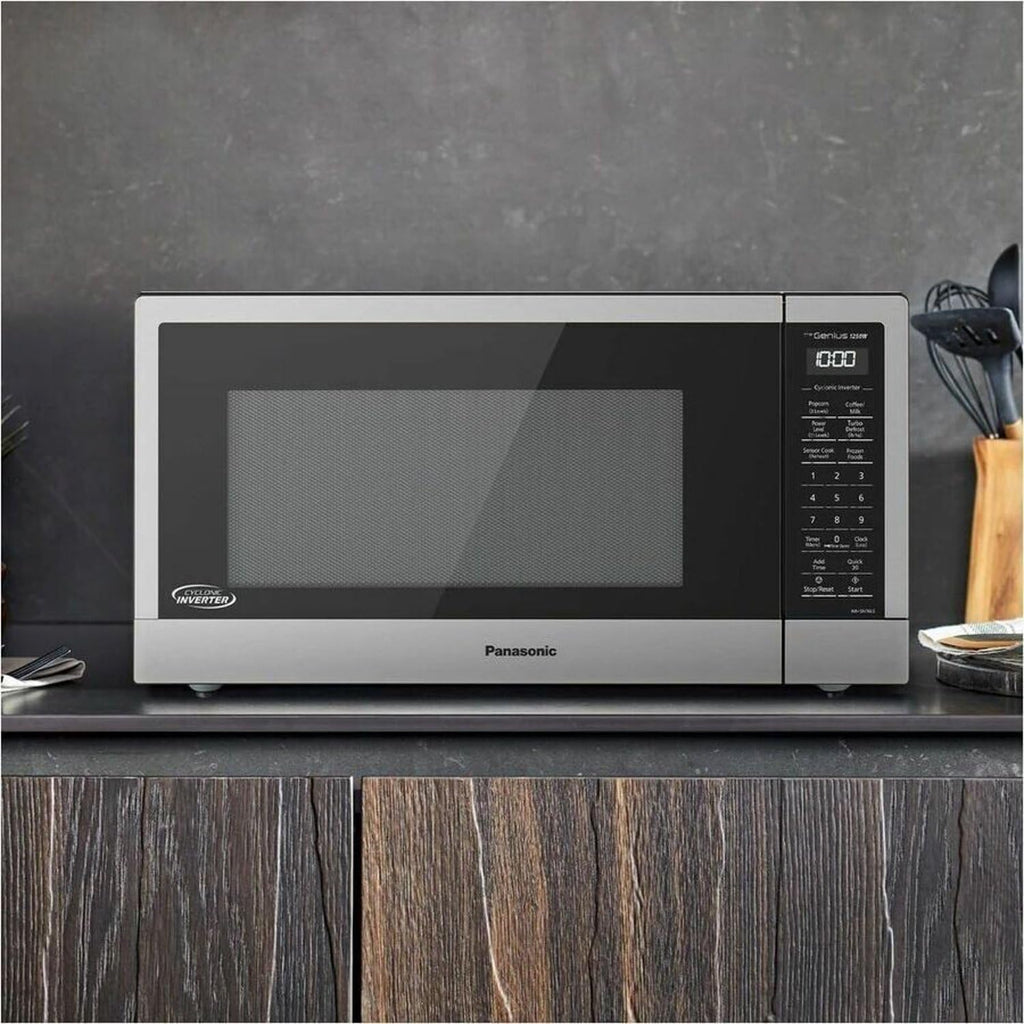 Panasonic NN-SN76LS 1.6 cu.ft Cyclonic Inverter Countertop Microwave Oven 1250Watt Power with Genius Sensor Cooking, 19.44"D x 21.88"W x 11.94"H, Stainless Steel