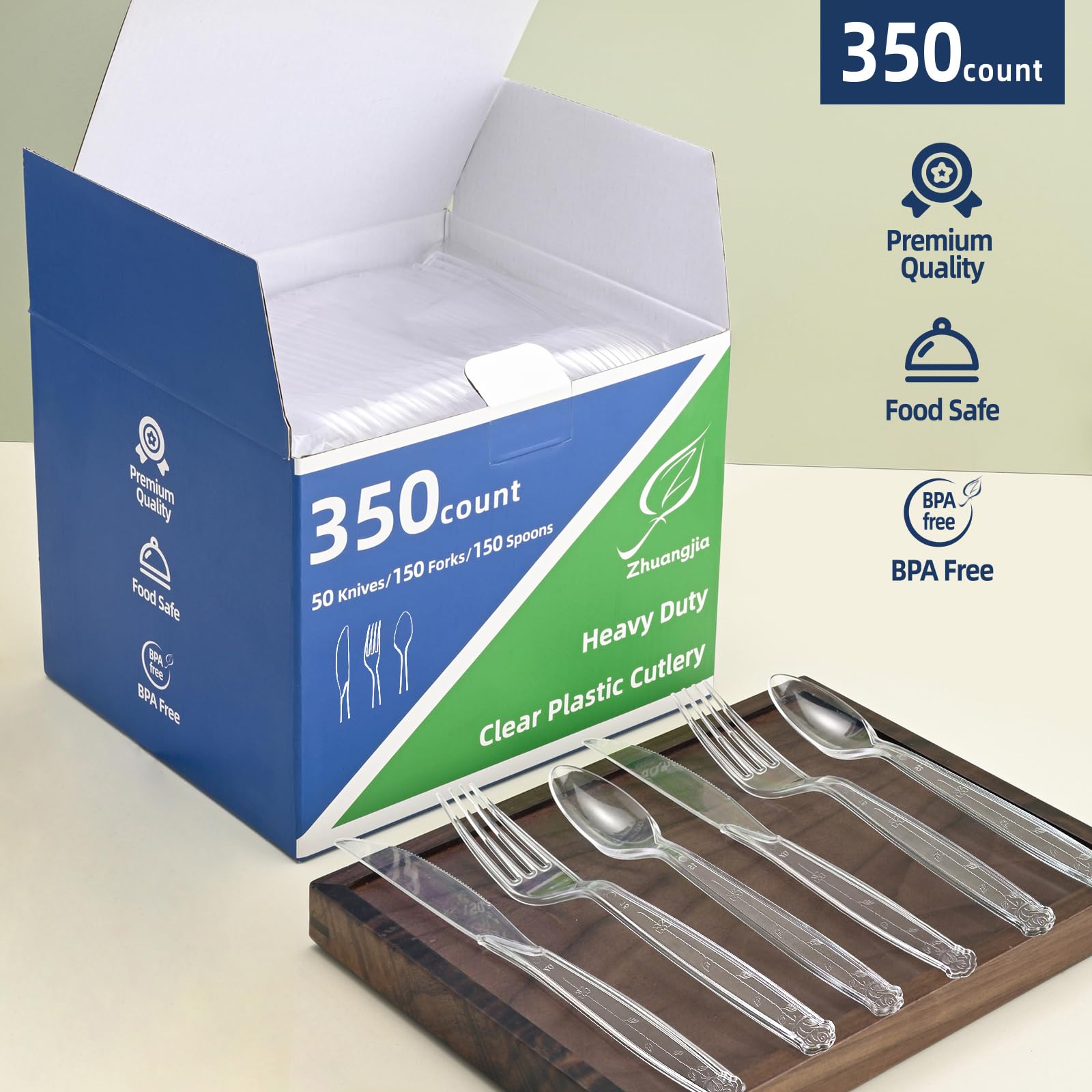350pc Heavy Duty Plastic Silverware Set: 150 Forks/150 Spoons/50 Knives