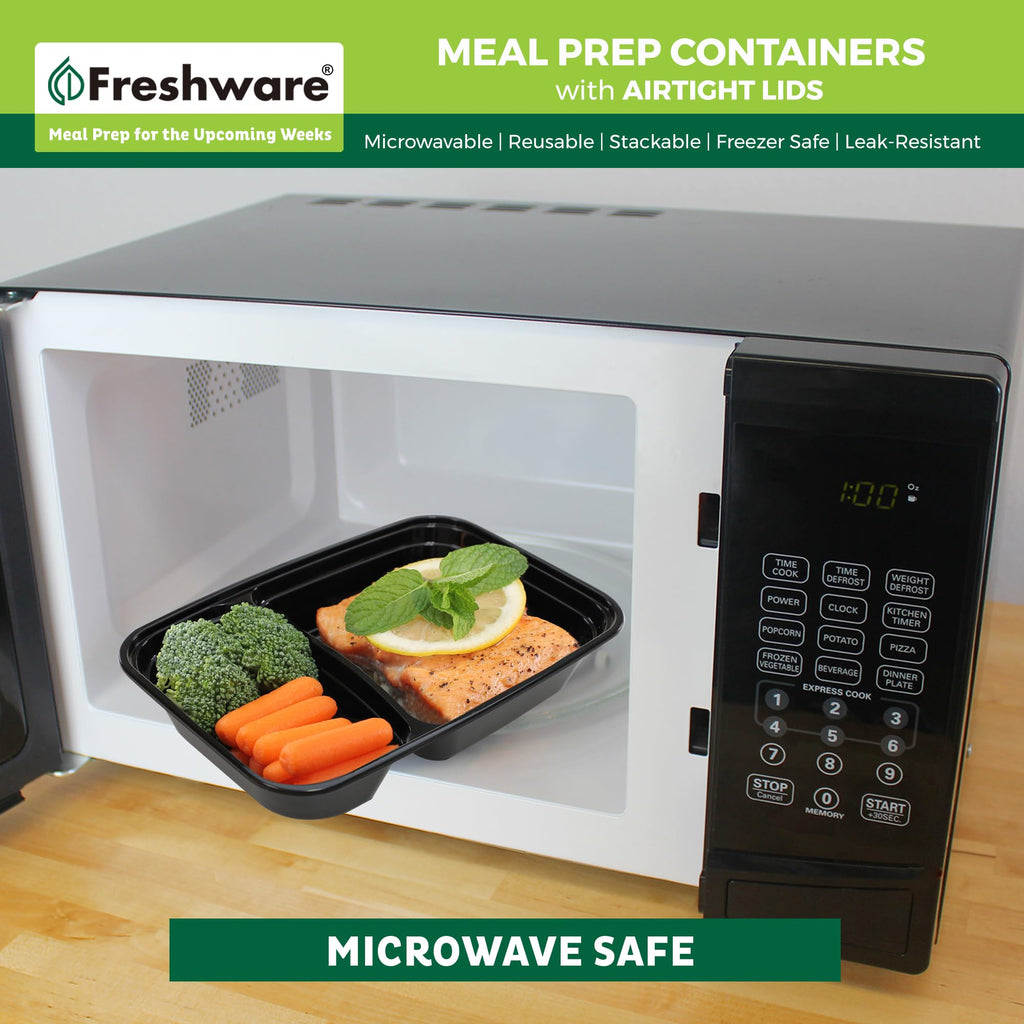 Freshware Meal Prep Containers with Lids 28 oz [50 Pack] 2-Compartment Food Storage Containers, Bento Box Lunch Containers, BPA Free, Airtight, Stackable, Reusable, Microwave/Dishwasher/Freezer Safe