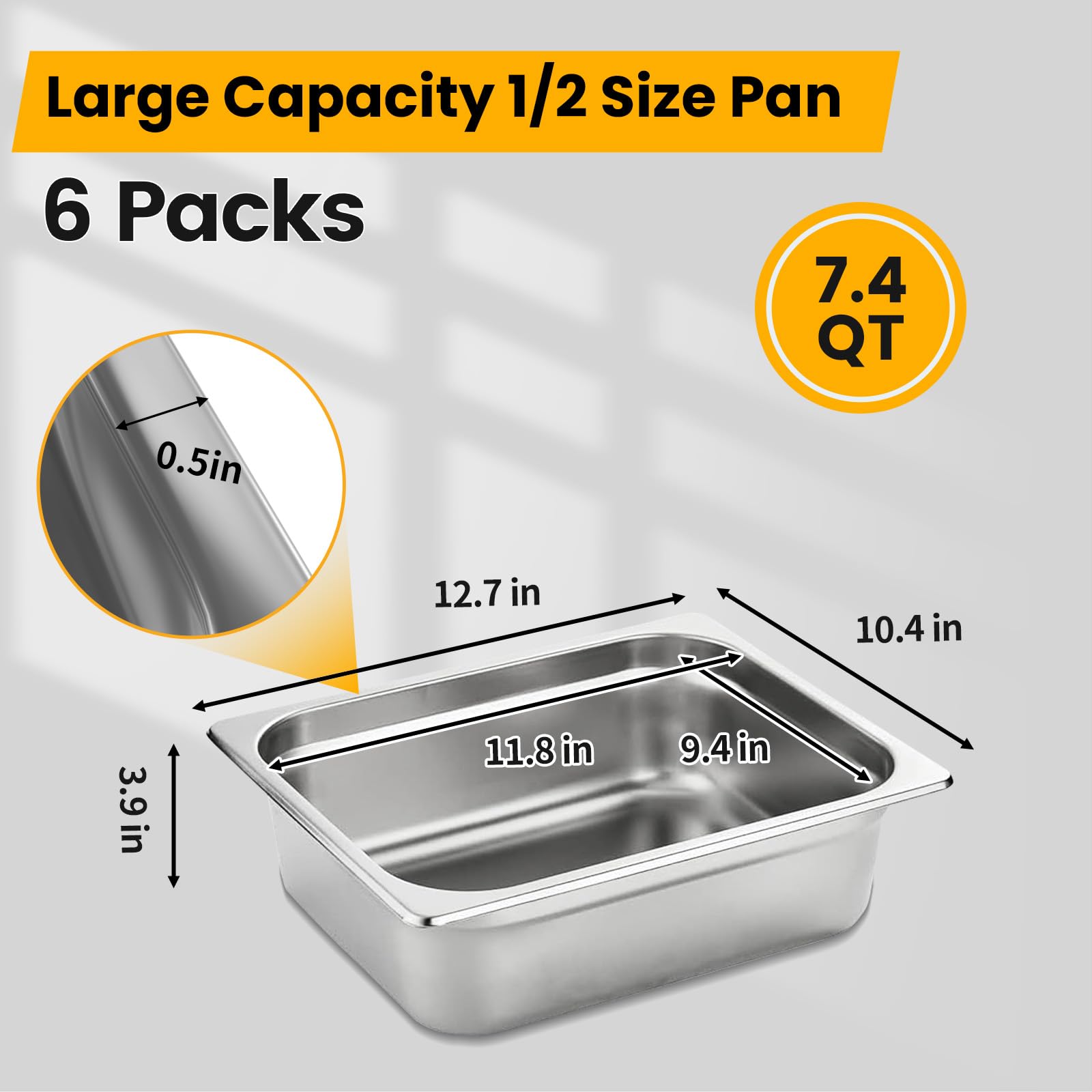 Aplancee 1/2 Hotel Pans 4 Inch Deep Stainless Steel Food Pan - Anti-Jam 6 Pack Steam Table Pan Set for Catering, Buffet Use, Kitchen Prep