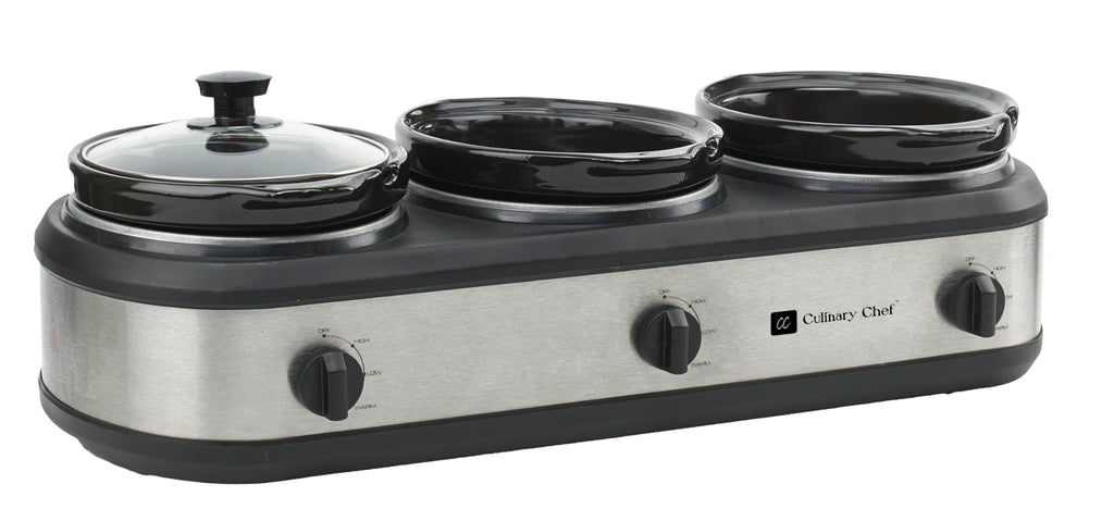 CULINARY CHEF, Triple Slow Cooker, Buffet Server 2.5qt x 3 Pot, Food Warmer – Stainless