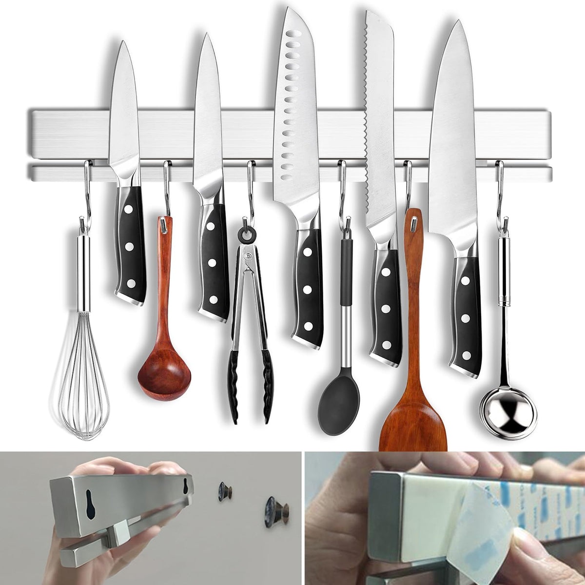 YIIYIIN 17 Inch Magnetic Knife Holder, 12 Hooks, Black