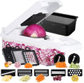 Ourokhome Vegetable Chopper Onion Cutter, 14 in 1 Professional Mandoline Slicer for Kitchen, Multifunctional Food Chopper for Potato, Tomato, Veggie with Strainer Basket, 10 Blades, Black