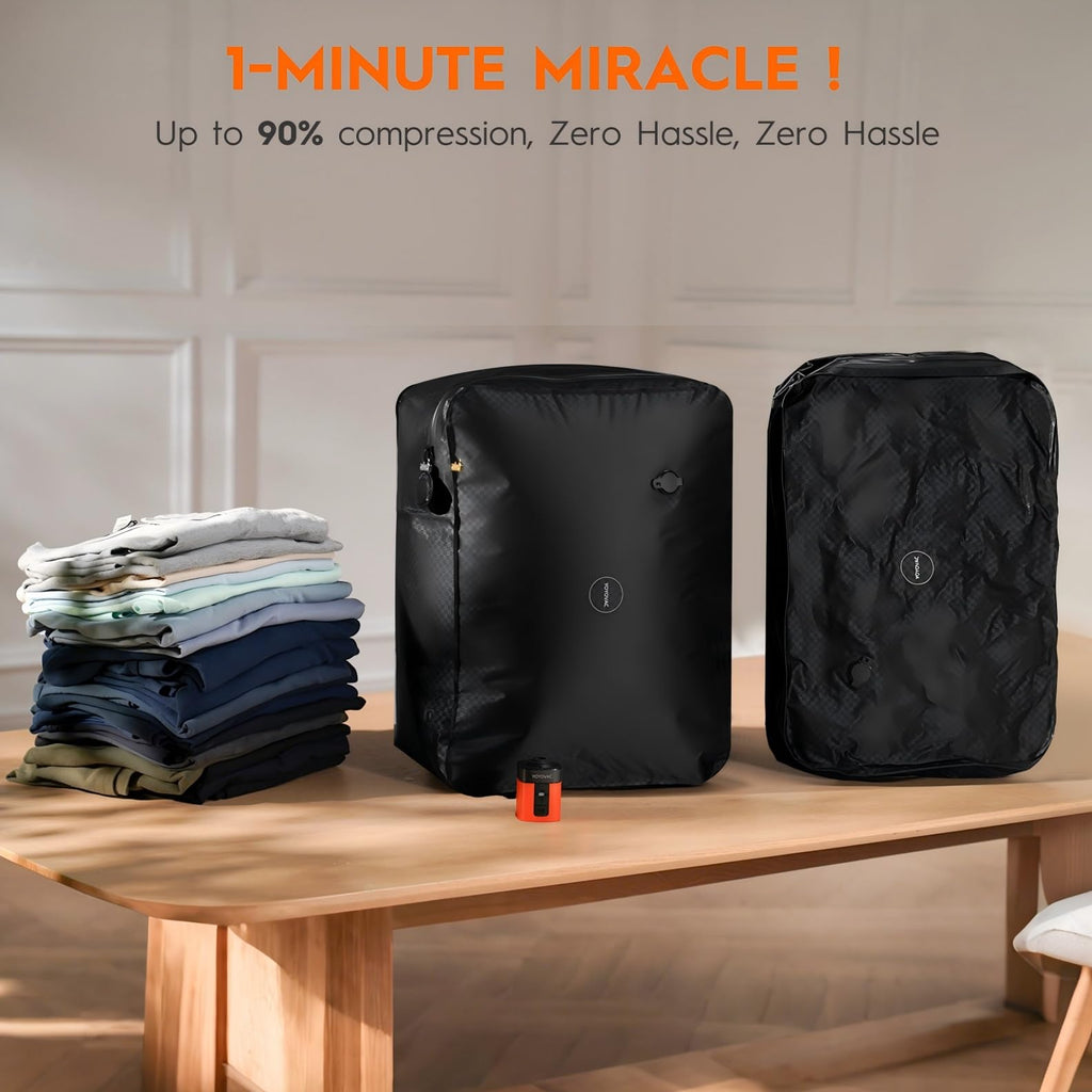 YOYOVAC 43L Max Capacity Vacuum Suitcase Compression Bags with Wireless Pump - Space Saver Bags for Travel Luggage, No Checked Baggage, Reusable, IP68, Fits 20/24/28 Inch Suitcases (No Tracker)