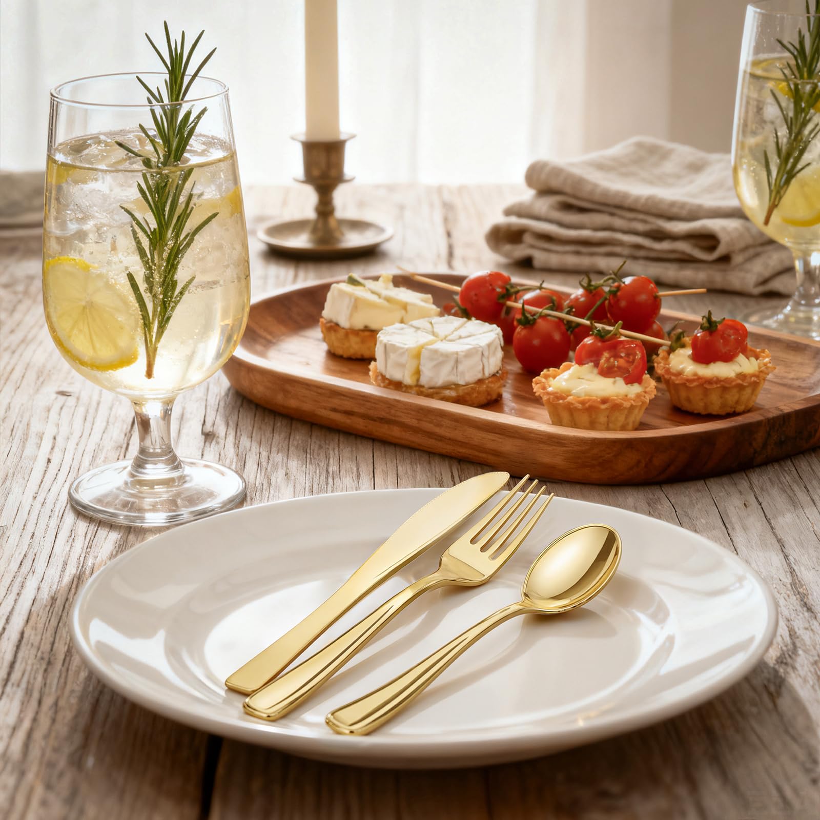 WDF 180 Count Gold Plastic Silverware Set - Heavy Duty Disposable Cutlery (60 Forks, 60 Knives, 60 Spoons) - BPA-Free Gold Flatware for Wedding, Party, Baby Shower, Thanksgiving