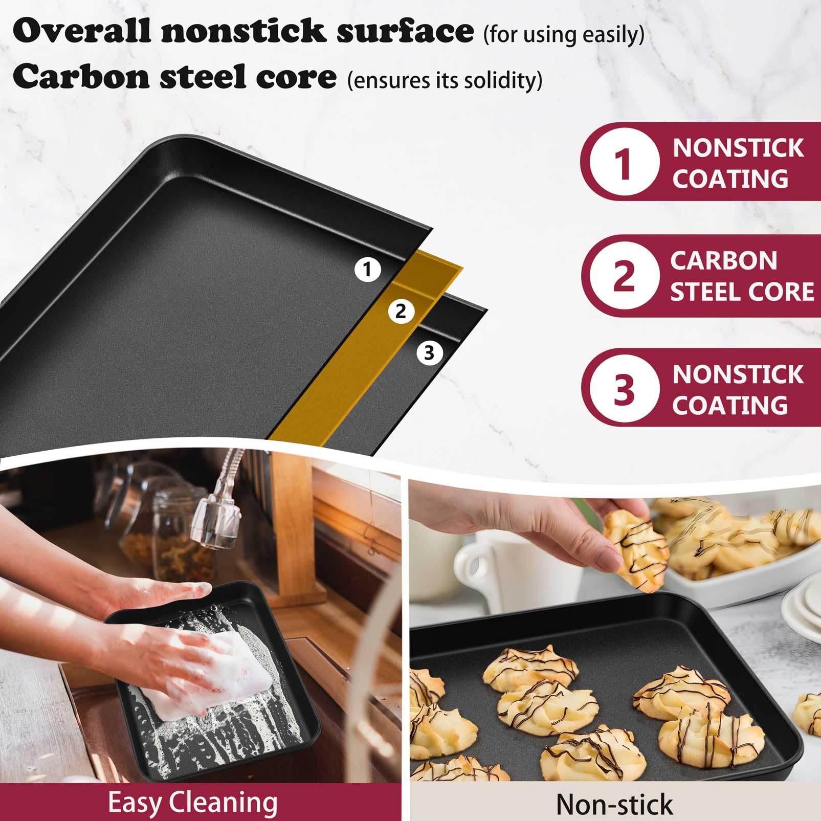 P&P CHEF Baking Cookie Sheet Pan, Carbon Steel Oven Tray, 10.5 Inch & 1PC