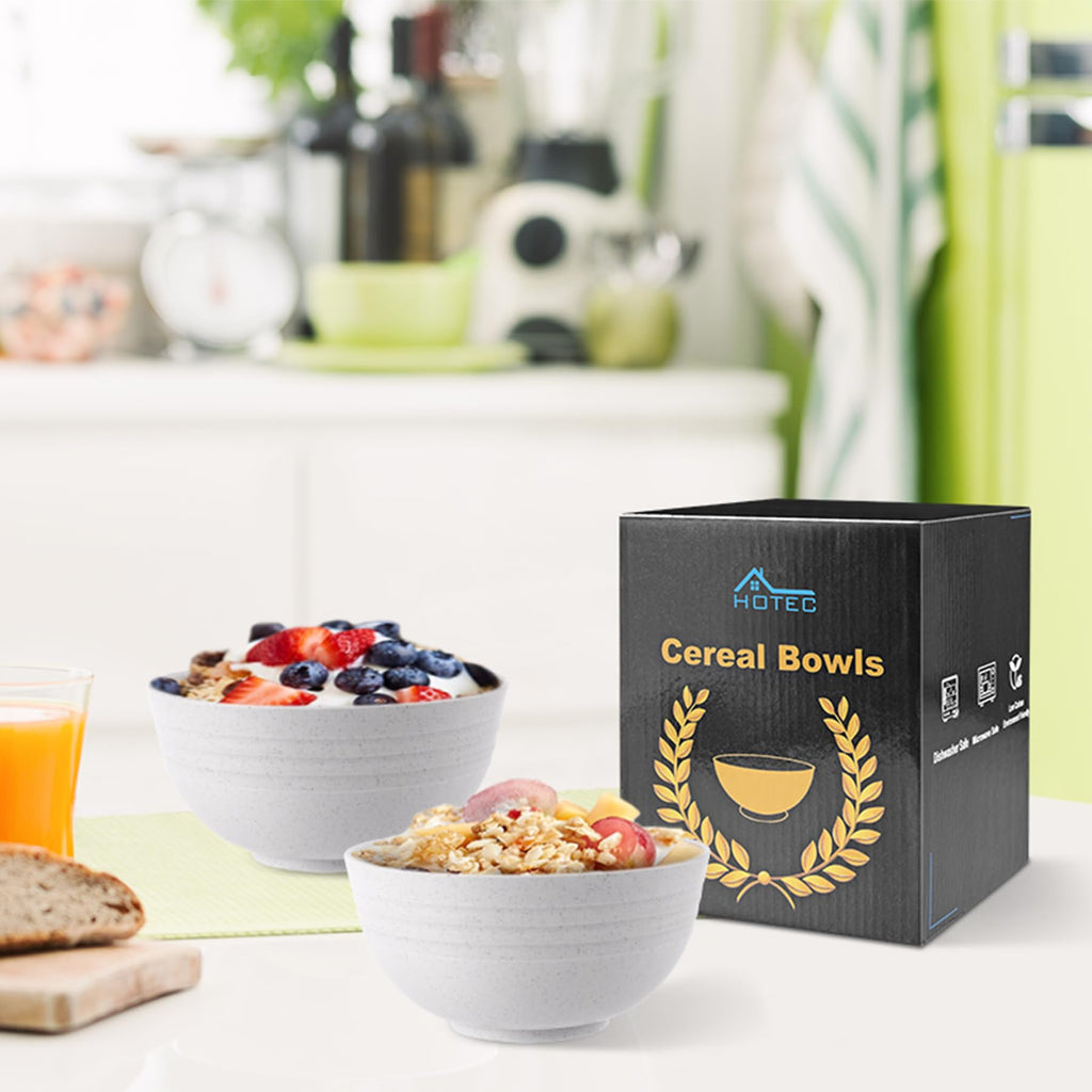 HOTEC Unbreakable Wheat Straw Cereal Bowls - Microwave & Dishwasher Safe Soup and Salad Bowls BPA Free, Set of 8, 26oz, Off-White