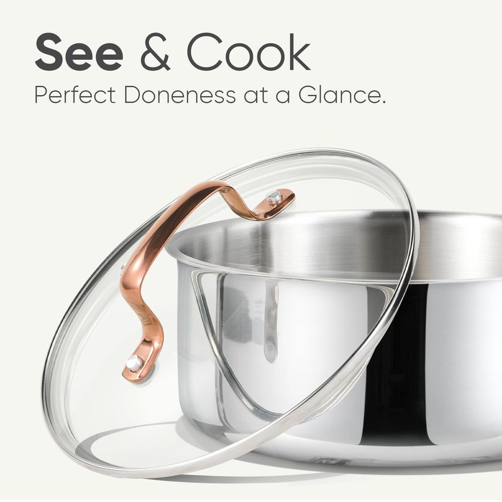 CAROTE 2Qt Stainless Steel Saucepan Set, Non-Toxic 3-Ply Stainless Steel Cookware Set with Lids, Small Kitchen Pots, Oven Safe, Compatible with Induction, Ceramic, Gas, Mothers Day Gifts