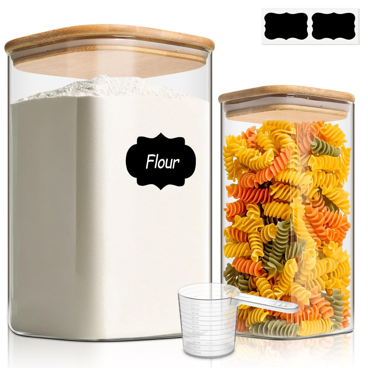 ComSaf Glass Storage Jars with Bamboo Lids 3.6 Qt Large Pantry Square