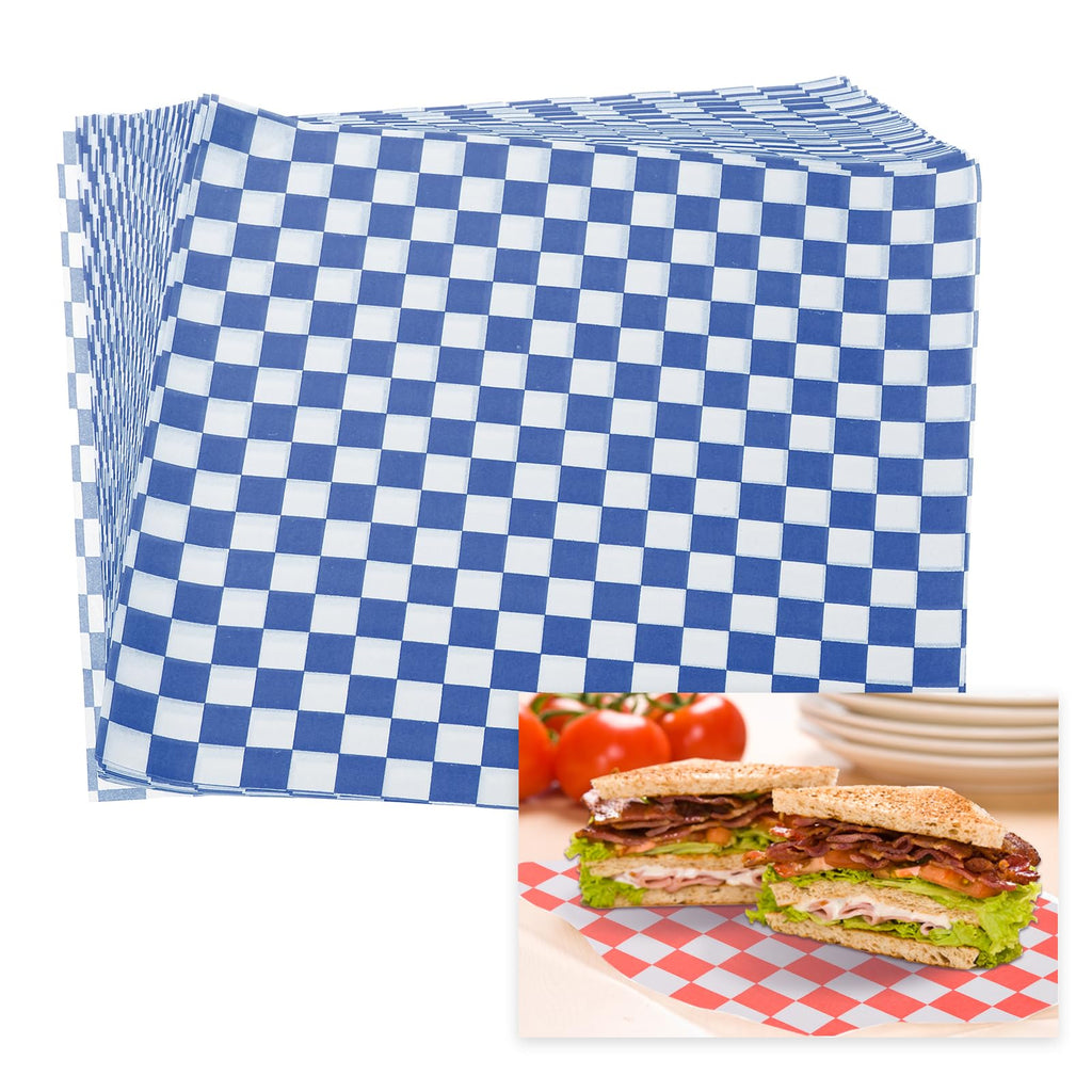 PATIKIL 8.7" x 8.7" Waxed Paper Sheets, 100Pcs Square Pattern Oil-absorbing Dry Food Wrapping Paper for Bakery Coffee Shop Home Baking Kitchen DIY, Blue