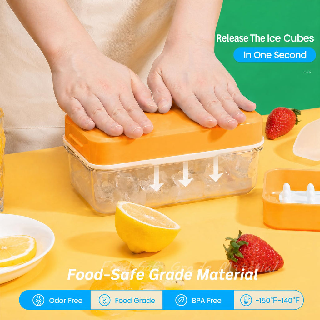 PHINOX Ice Cube Tray with Lid and Bin, Easy Release 84 Cubes for Freezer