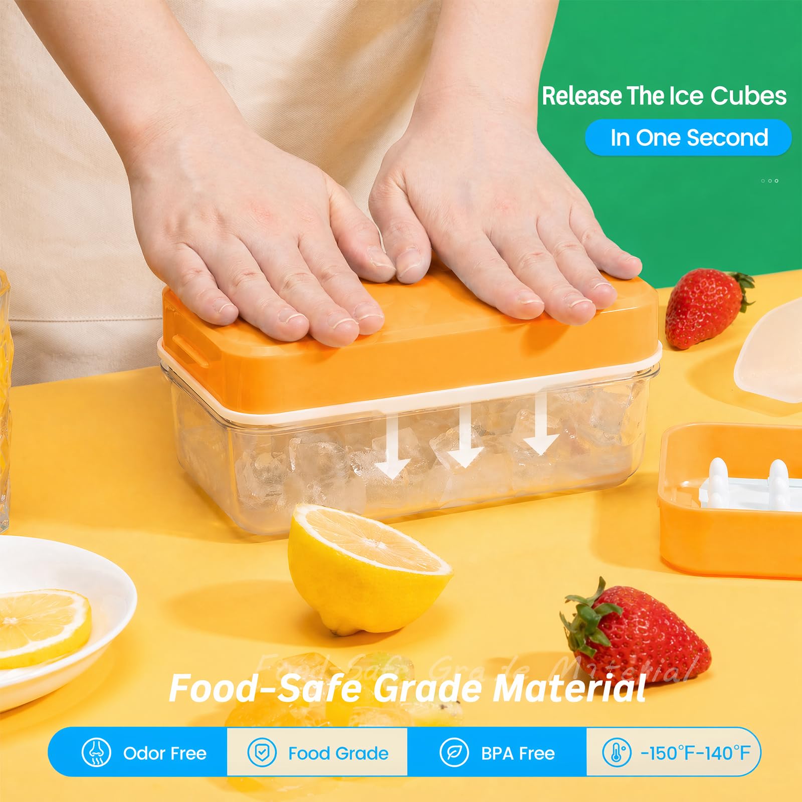 PHINOX Ice Cube Tray with Lid and Bin, Easy Release 84 Cubes for Freezer