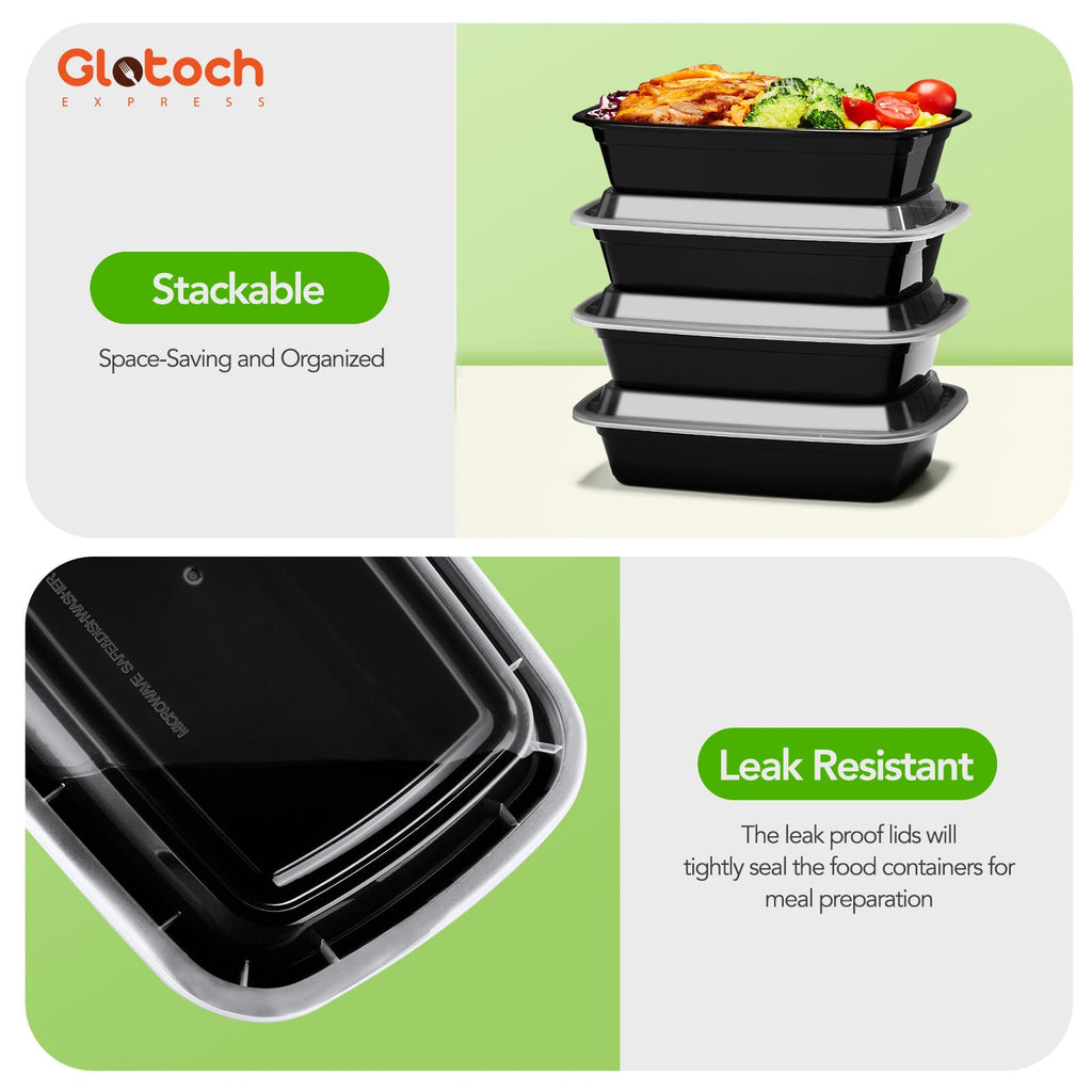 Glotoch Meal Prep Containers with Lids, 24 oz, 50 Pack (100-Piece)