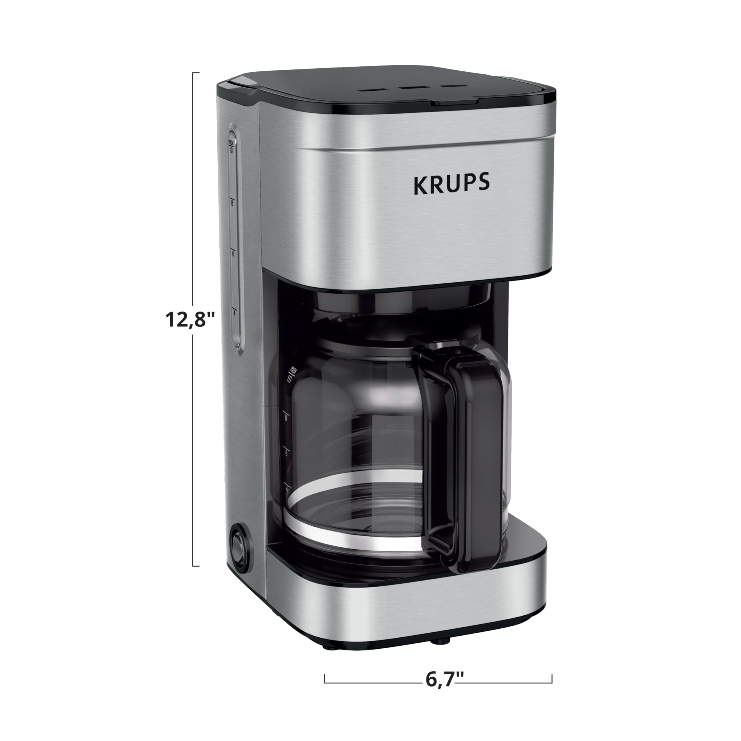KRUPS Coffee Maker 10 Cups Simply Brew Stainless Steel Drip Coffee Maker, 900 Watts Coffee Filter, Drip Free, Dishwasher Safe Pot, Black & Silver