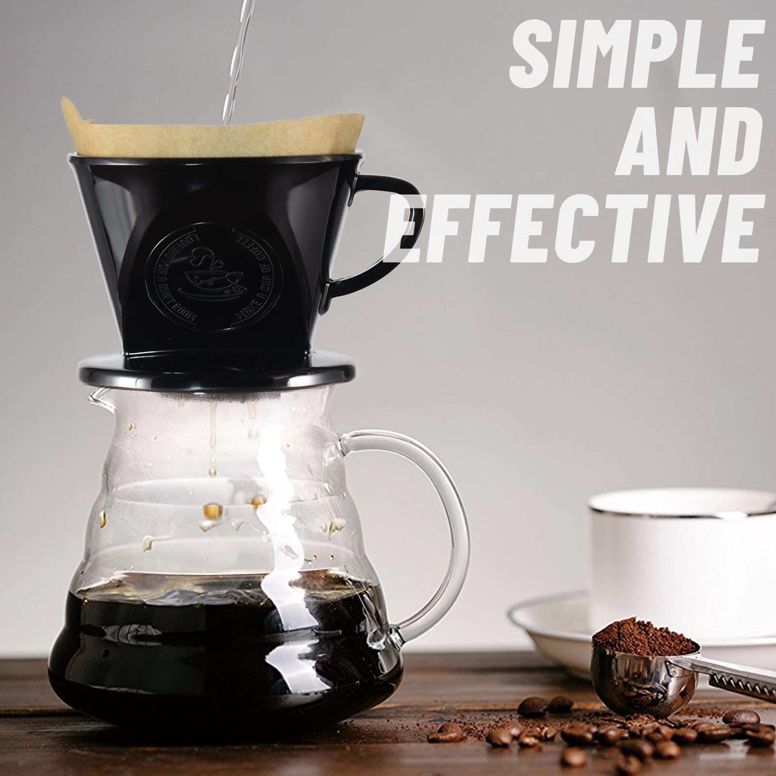 JynJyn Melamine Pour Over Coffee Maker with 3 Drip Holes, Pour Over Coffee Dripper For Camping, Home, Café, Size 02 (Black)