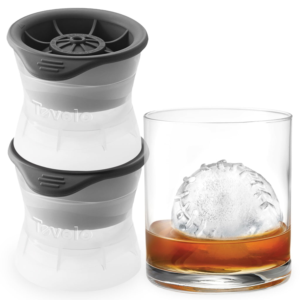 Tovolo Baseball Ice Molds Pack of 2 Large Craft Ice Mold Spheres for Whiskey Bourbon Cocktails, Dishwasher Safe BPA Free Silicone Baseball Ice Sphere Fun Gifts for Baseball Fans Coaches Fathers Dads