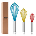 OYV Whisk,Sturdy Stainless Steel Wires Coated in Professional Silicone,3 Pack Whisks for Cooking,Mini Whisk,Colored Balloon Egg Beater for Blending,Whisking,Beating,Stirring,Cooking,Baking (Multi)