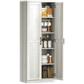 HOMCOM 63" 2-Door Kitchen Pantry 5-Tier Antique White