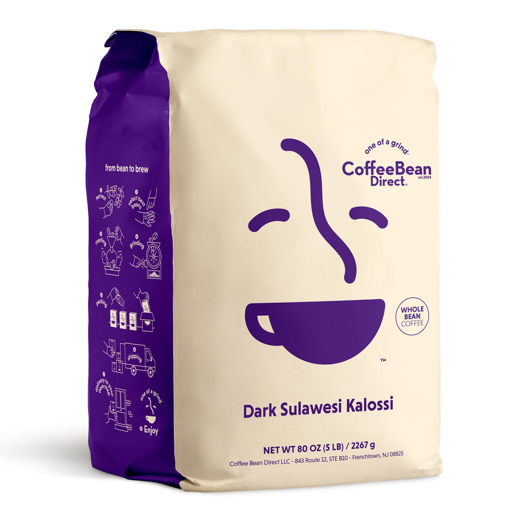 Coffee Bean Direct Dark Sulawesi Kalossi, Whole Bean, 5lb Bag