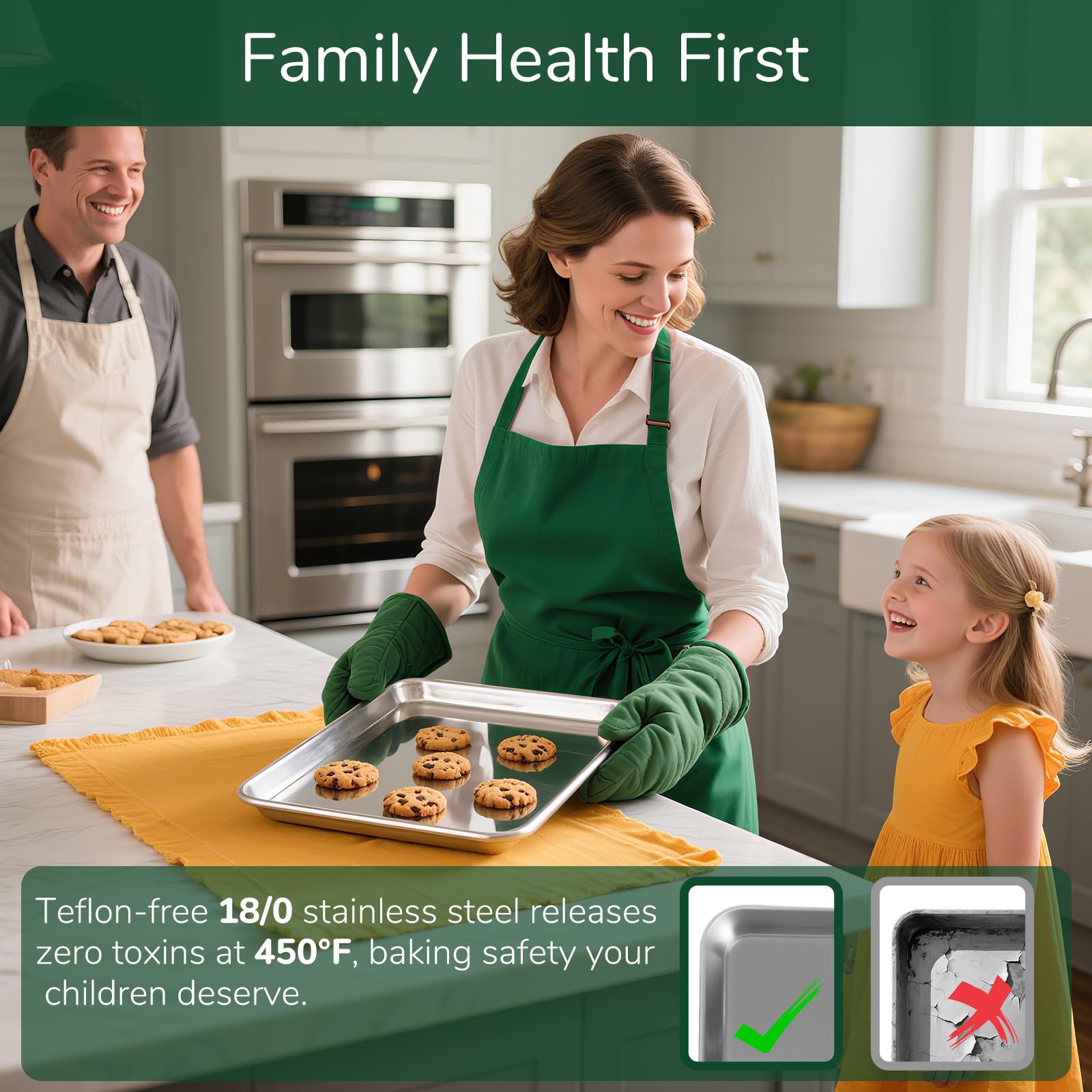 Bofolai 18/0 Stainless Steel Baking Sheet with Cooling Rack, Oven-Safe Non-Toxic Cookie Sheets for Baking, Set of 4, Coating Free & Rust Resistant for Healthy Family Baking, Easy to Clean, Heavy-Duty