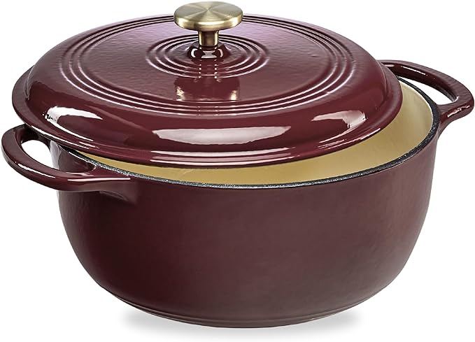 Best Choice Products 6 Quart Enamel Cast-Iron Round Dutch Oven, Family Style Heavy-Duty Pre-Seasoned Cookware for Home, Kitchen, Dining Room, Oven Safe w/Lid, Dual Handles - Cabernet Red
