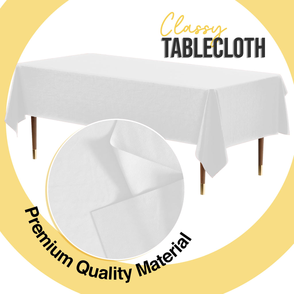 Exquisite 66% Thicker Premium Plastic Table Cloth Rectangle Table Cover 0.5 Mil 12 Pack White Table Cloth 54 Inch x 108 Inch Disposable Tablecloth Won't Tear Easily Like Cheap Thin Brands