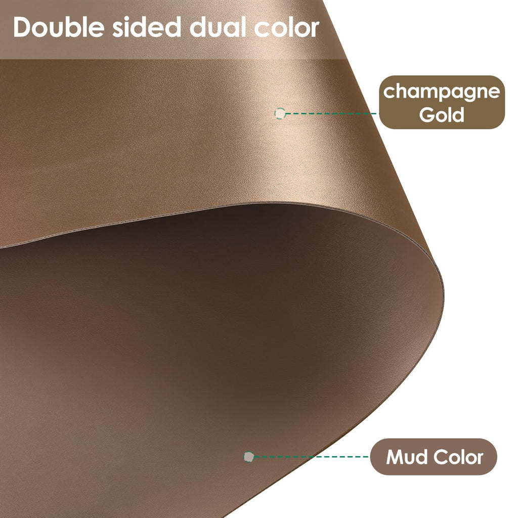 Zinkooat Faux Leather Table Cover,1.8mm Thick,35.4x70.9 Inch Table Protector,Table Protector for Dining Room Table,Table Protectors for Rectangle Tables(Mud Color+Champagne Gold,35.4x70.9)