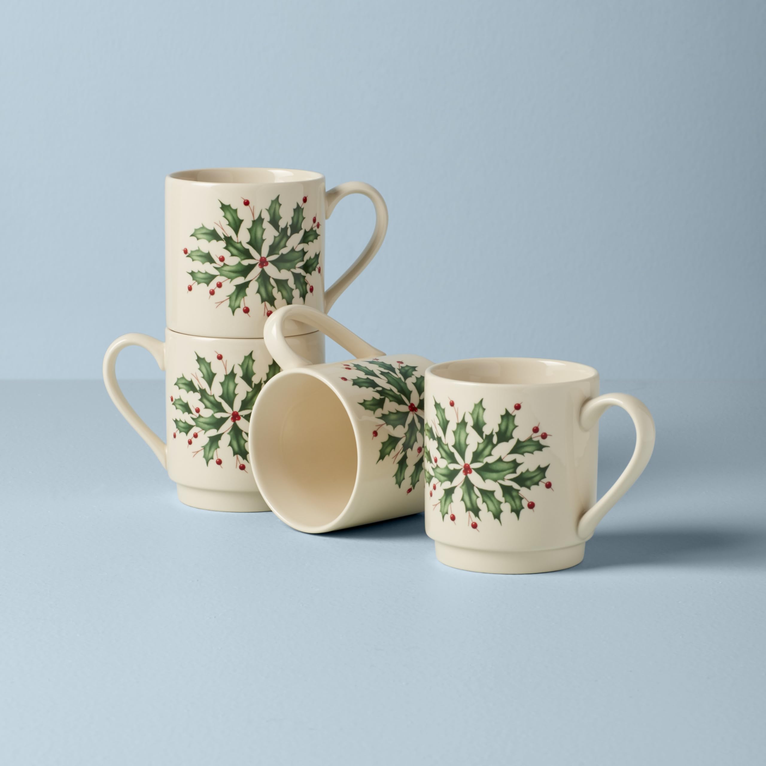 Lenox 853763 Holiday 4-Piece Stackable Mug Set, Christmas Dinnerware, Hosting