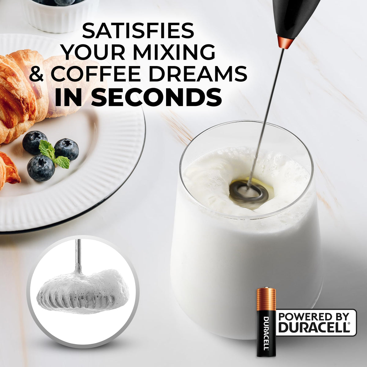 Zulay Powerful Milk Frother for Coffee with Upgraded Titanium Motor - Handheld Electric Whisk, Milk Foamer, Mini Mixer & Coffee Blender for Frappe, Latte, Matcha, No Stand - Pristine Teal