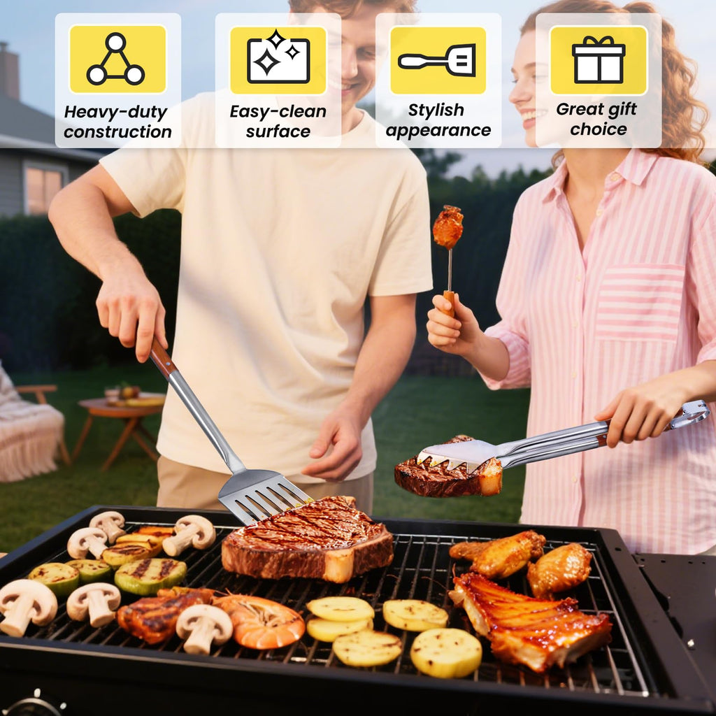FamilyKit 4PCS Grilling Accessories Rose Wooden BBQ Grilling Tools Set