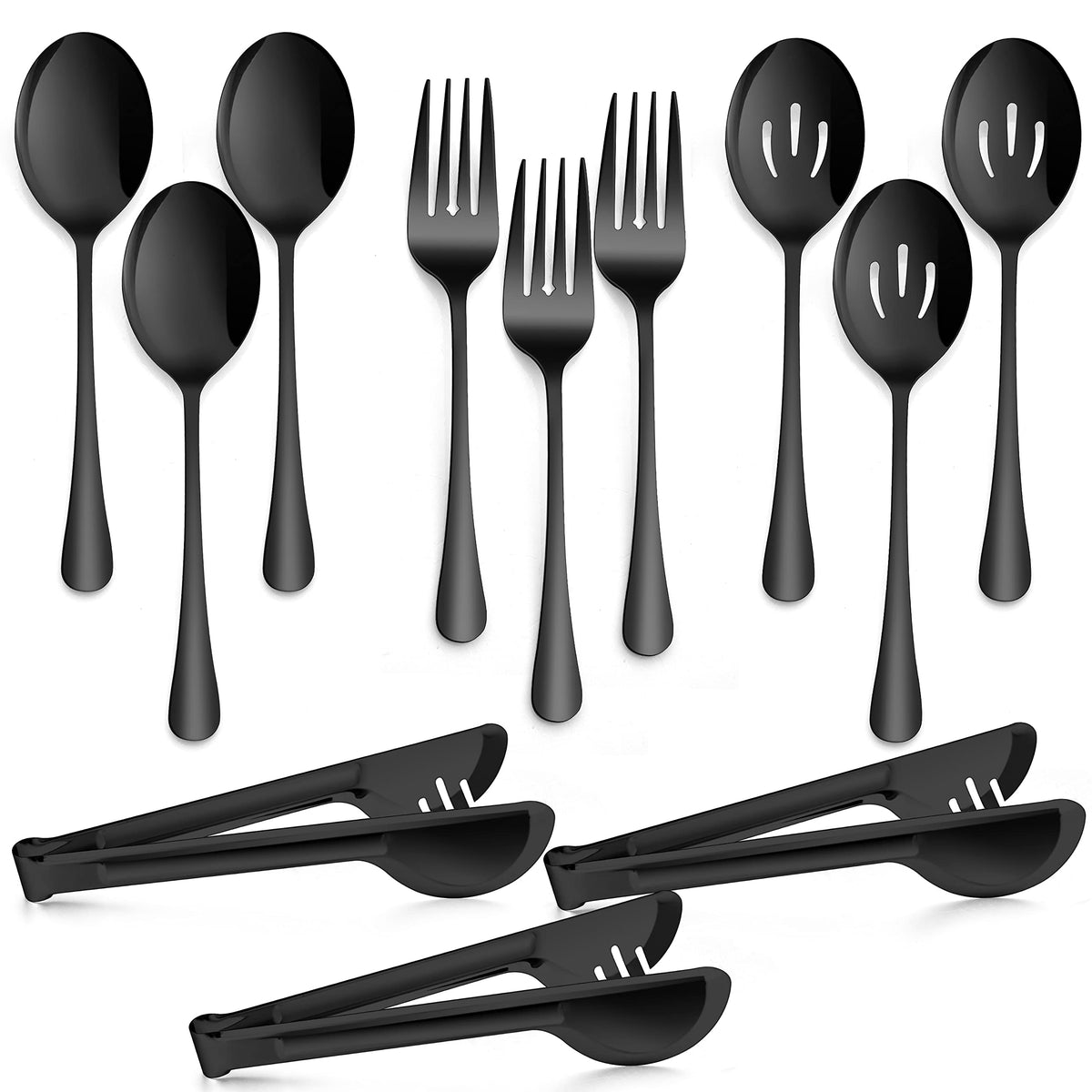 E-far Large Serving Utensils Set of 8, Buffet Serving Spoons Forks Tongs