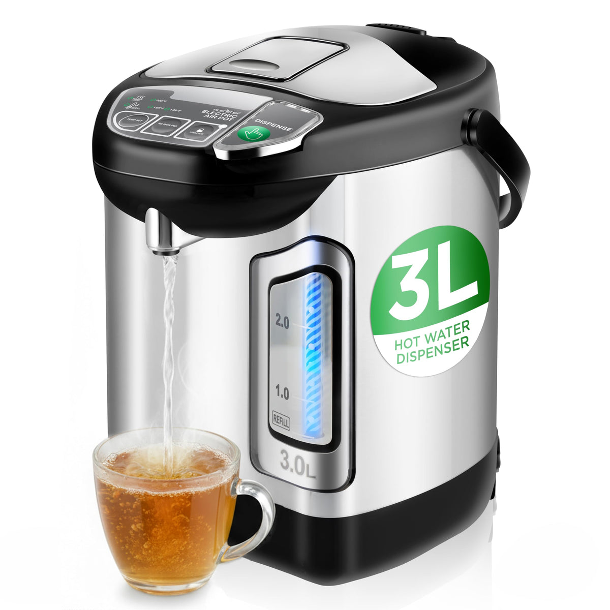 NutriChef Water Boiler and Hot Water Dispenser, 19L Electric Beverage Dispenser with Safety Lock Lid, Non-Drip Tap, Warm Function, Food Grade Stainless Steel, Home & Commercial Use, 19"x9"x9", Silver