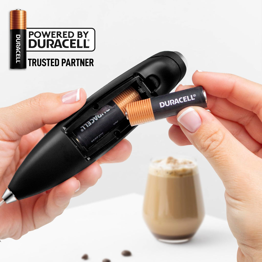 Zulay Kitchen Powerful Milk Frother Wand With Duracell Batteries - Ultra Fast Handheld Drink Mixer - Electric Whisk Foam Maker for Coffee, Lattes, Cappuccino & Matcha - Double Whisk - Metallic Black