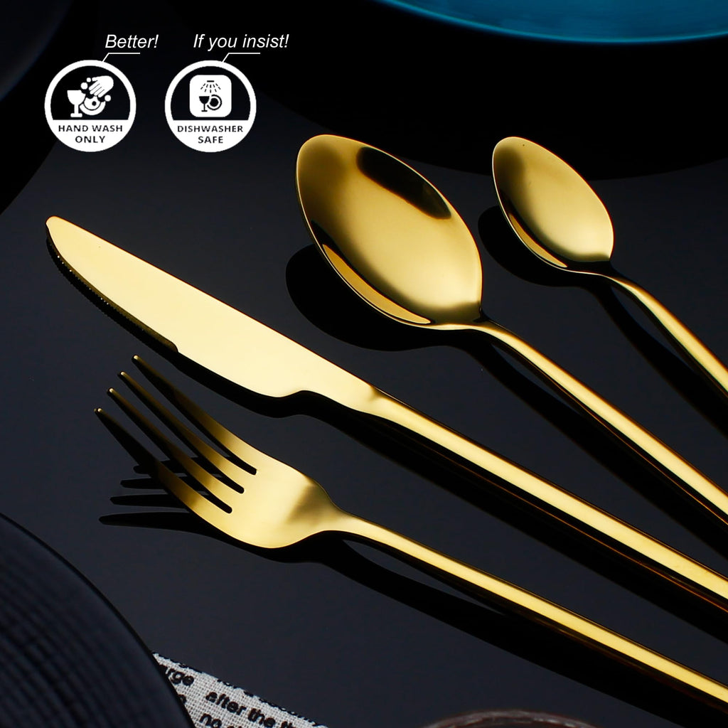 CHAAMFORGE 24 Piece Silverware Set For 6 Gold Heavy duty 18/10 Stainless Steel Flatware Set Modern Design Knife/Fork/Spoon Mirror Polished Dishwasher Safe Cutlery Set with Gifts