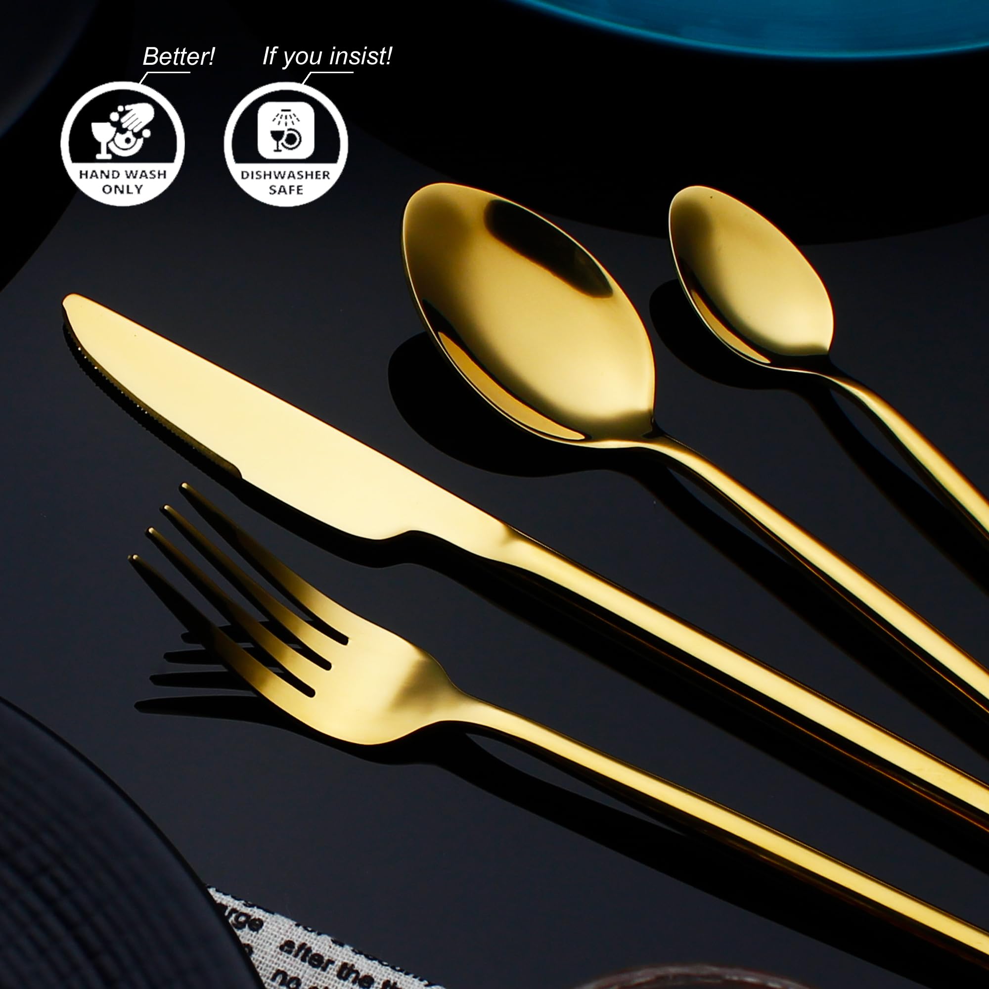 CHAAMFORGE 24 Piece Silverware Set For 6 Gold Heavy duty 18/10 Stainless Steel Flatware Set Modern Design Knife/Fork/Spoon Mirror Polished Dishwasher Safe Cutlery Set with Gifts