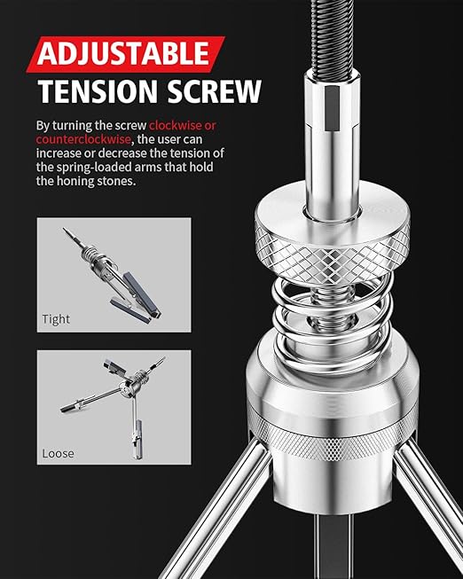 Kolvoii Cylinder Hone Tool Set with Tool Box, Adjustable Engine Cylinder Honing Tool for Sizes 3/4" to 7" Cylinders, 1-1/8", 3" and 4" Diameters with Extra 11 Piece Replacement Honing Stones 220 Grit