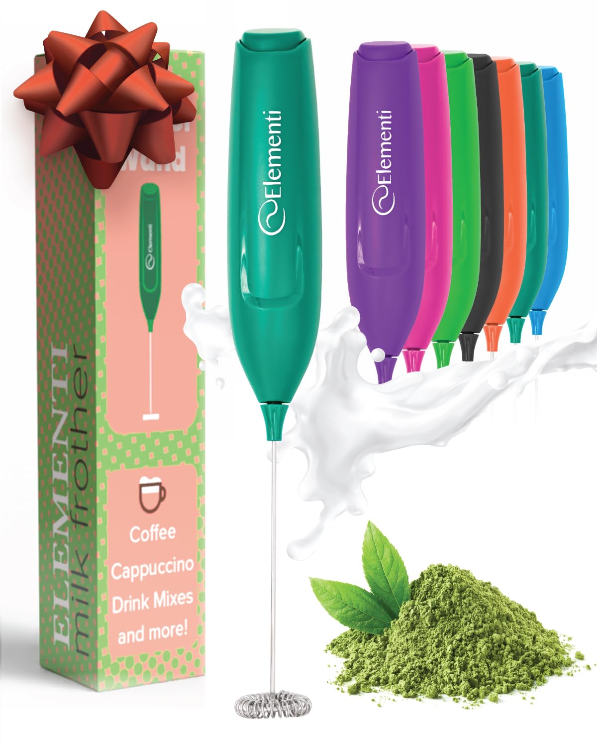 Elementi Powerful Frother Wand – Lightweight Milk Frother & Drink Mixer Handheld, Matcha Whisk for Dreamy Lattes, Powerful Coffee Mixer Wand & Blender Stirrer - Make Creamy Cappuccinos at Home (Teal)