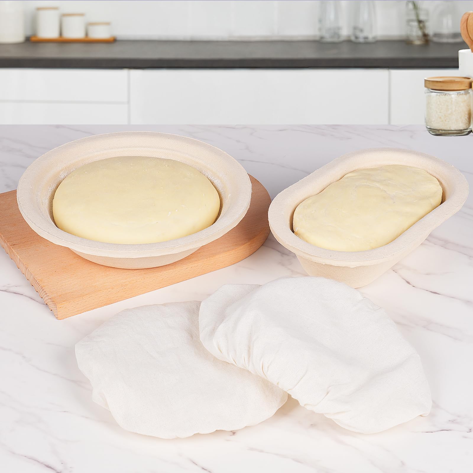 9" Round & 10" Oval Wood Pulp Banneton Bread Proofing Basket Set, Sourdough Banneton Basket Set, Bread Making Tool Brotform Sourdough Bread Baking Supplies