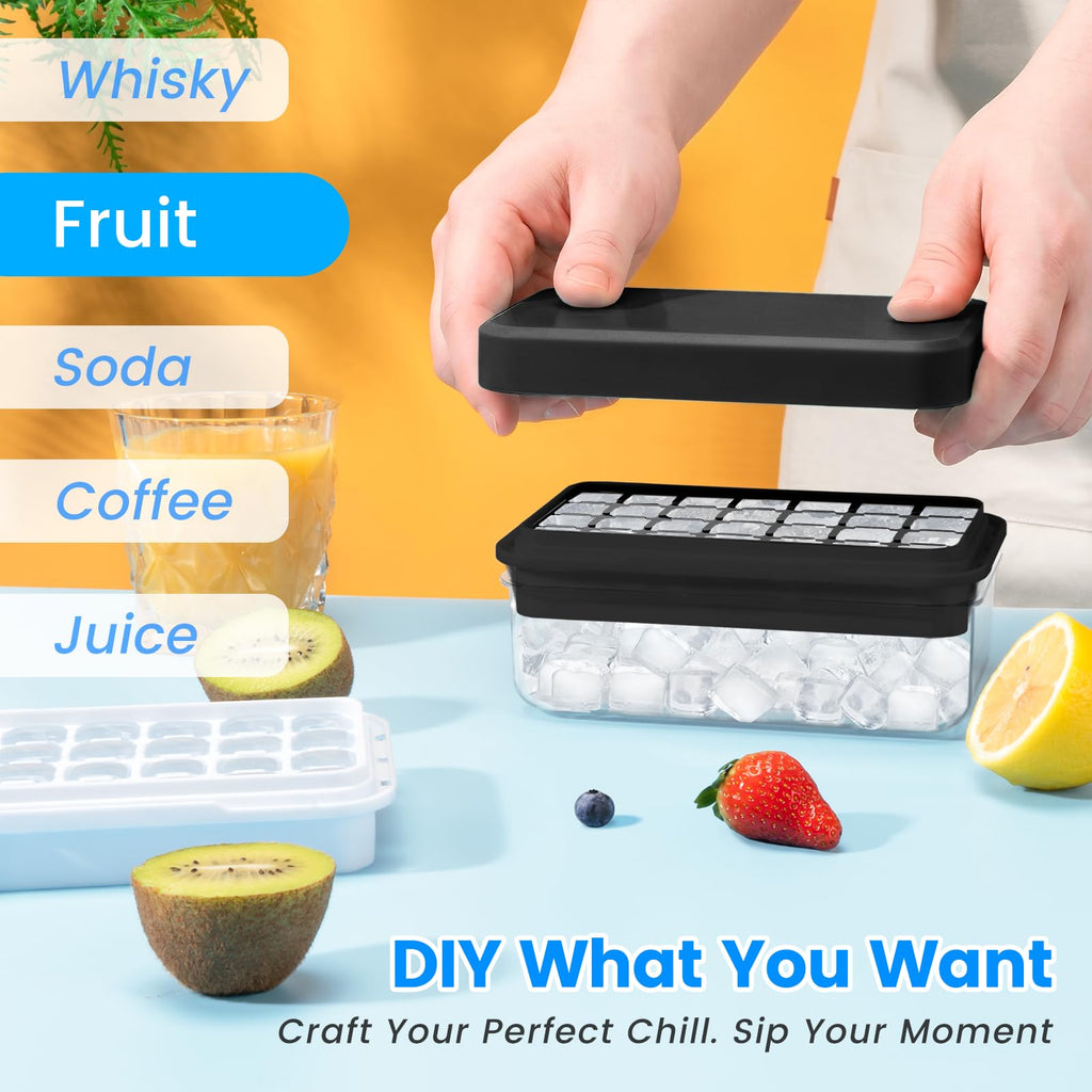 PHINOX Ice Cube Tray with Lid and Bin, Easy Release 56 Cubes for Freezer