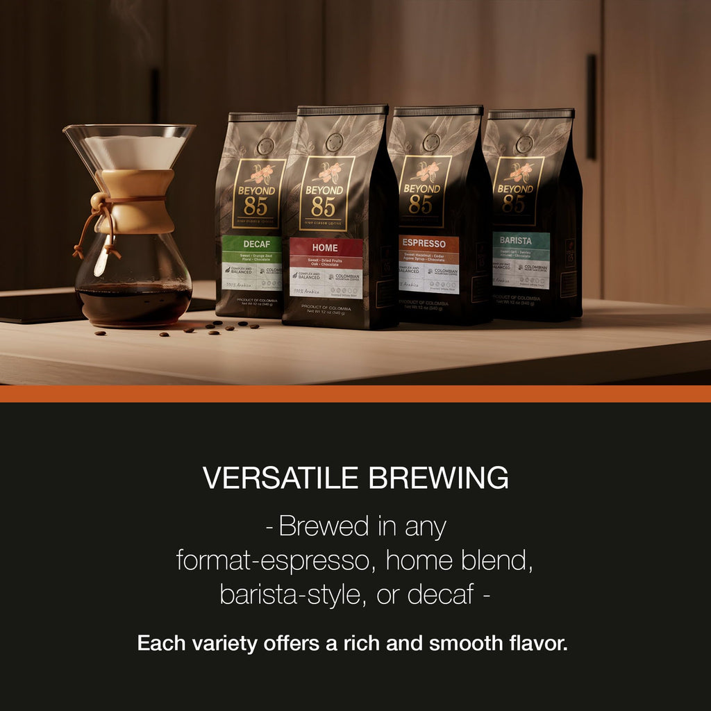 BEYOND 85 COFFEE, Espresso, Premium Colombian Coffee, Medium Roast, Fruity, Nutty & Chocolatey Notes, Whole Bean, 12 OZ