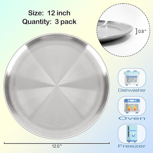 12 Inch Pizza Pan Set of 3 for Oven, Non-Stick Stainless Steel Pizza Steel