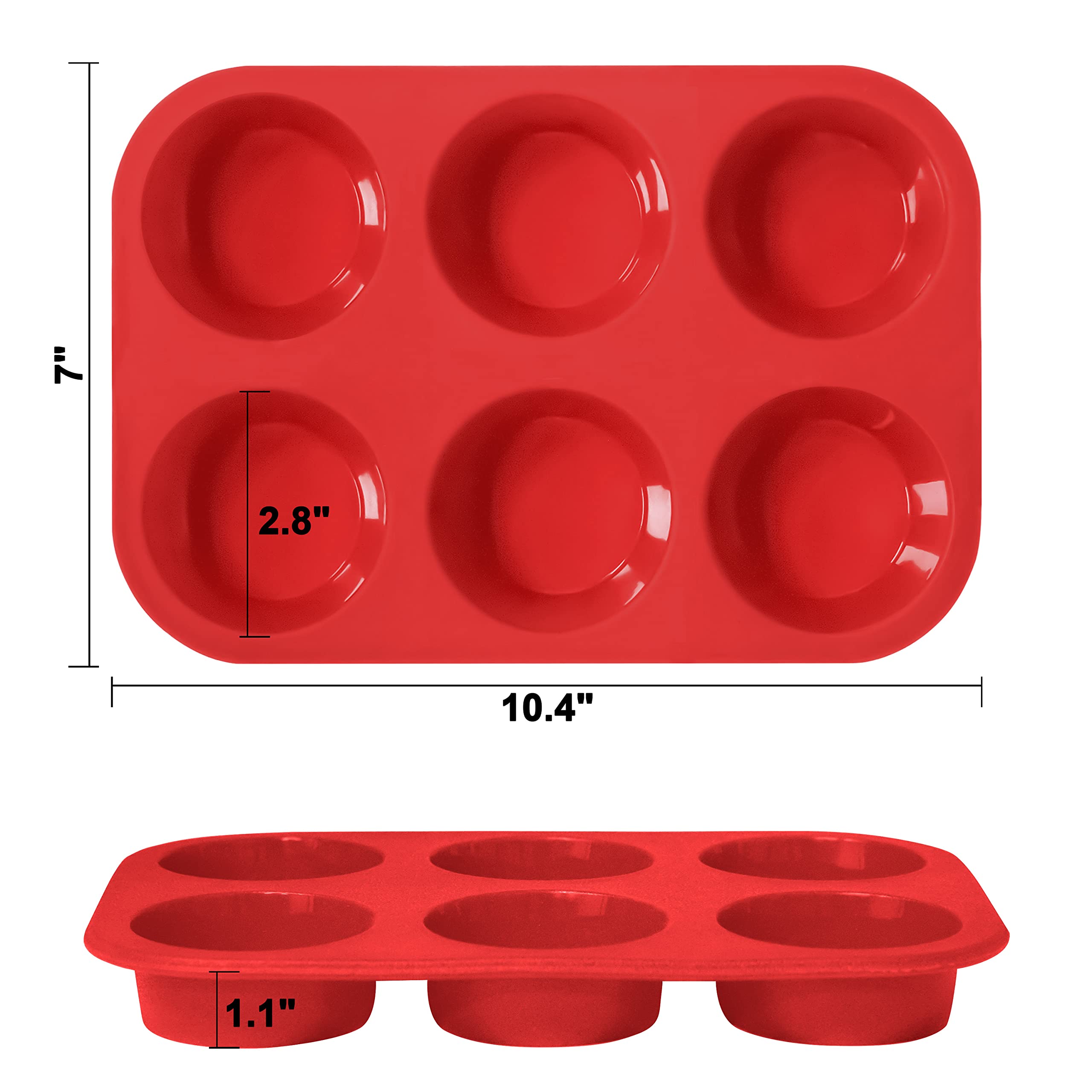 Anaeat Silicone Muffin Pan - 6 Cups Non-Stick Cupcake Molds, Food Grade Silicone Baking Tray for Making Egg Muffin, Cupcake, Quiches, Tart and Desserts, Reusable Muffin Tin Just Pop Out (3 Pack)