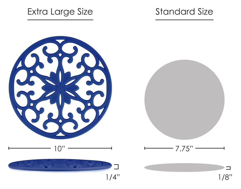 GASARÉ, Extra Large, Thick, 10" Silicone Trivets for Hot Dishes, Pots, and Pans, Hot Pads for Countertops, Flexible, Dishwasher Safe, 10 x ¼ Inches, Set of 3, Blue