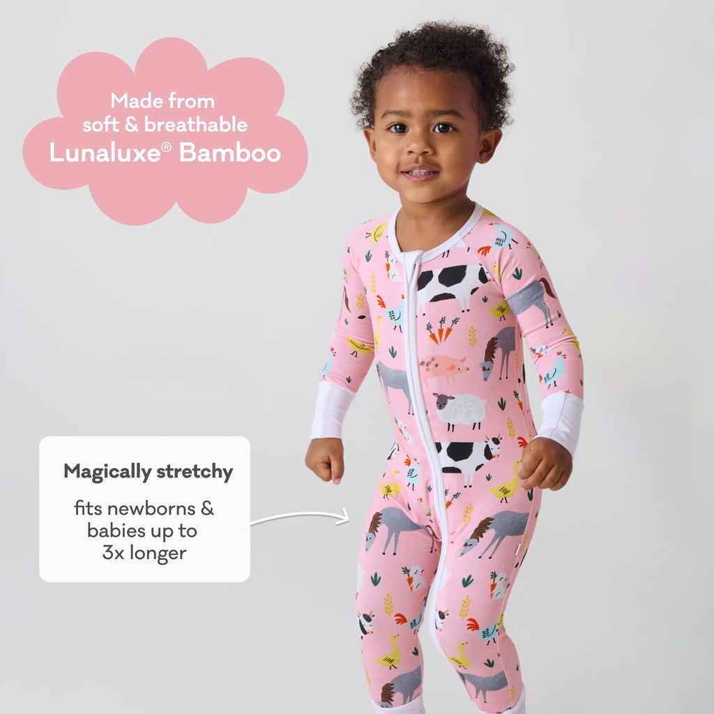Little Sleepies Baby Pajamas, Pink Farm Animals, 6-12M