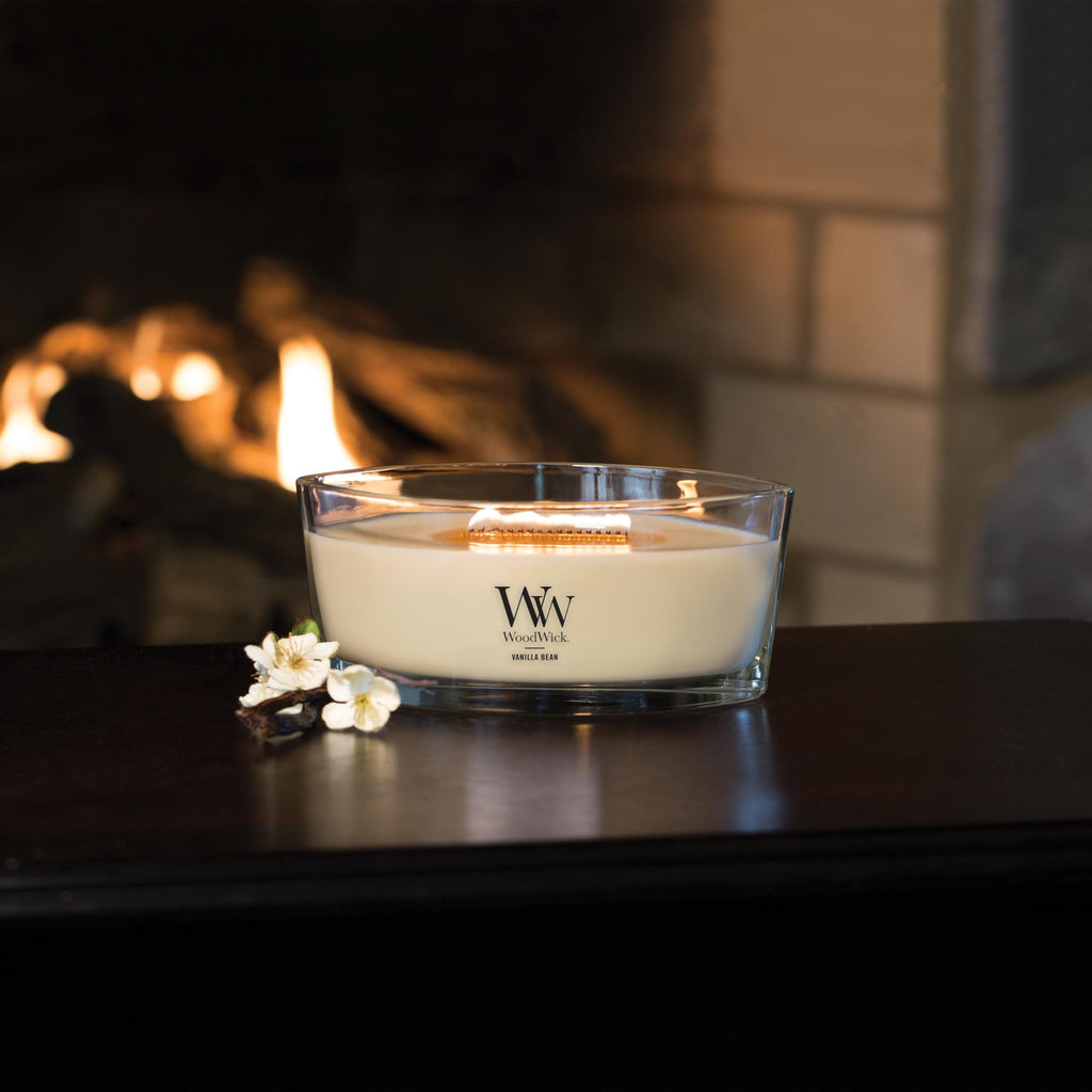 WoodWick Vanilla Bean Holiday Candle Gifts for Women and Men, 16 oz Ellipse Candle with Crackling Wick