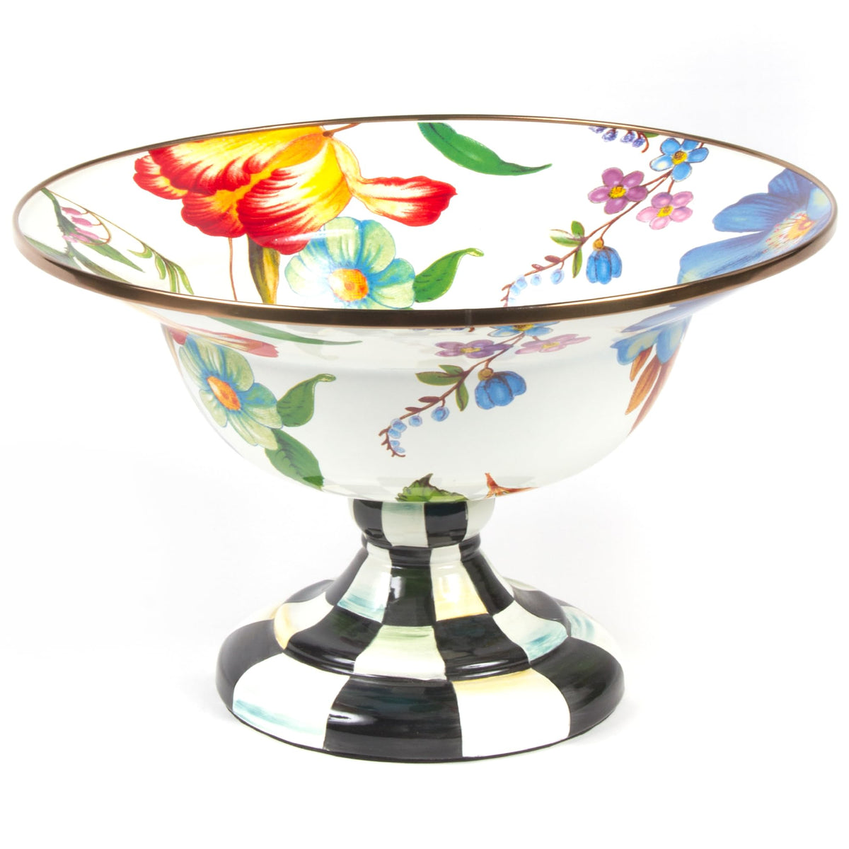 MACKENZIE-CHILDS Enamel Compote, Large, Pink-and-White Rosy Check