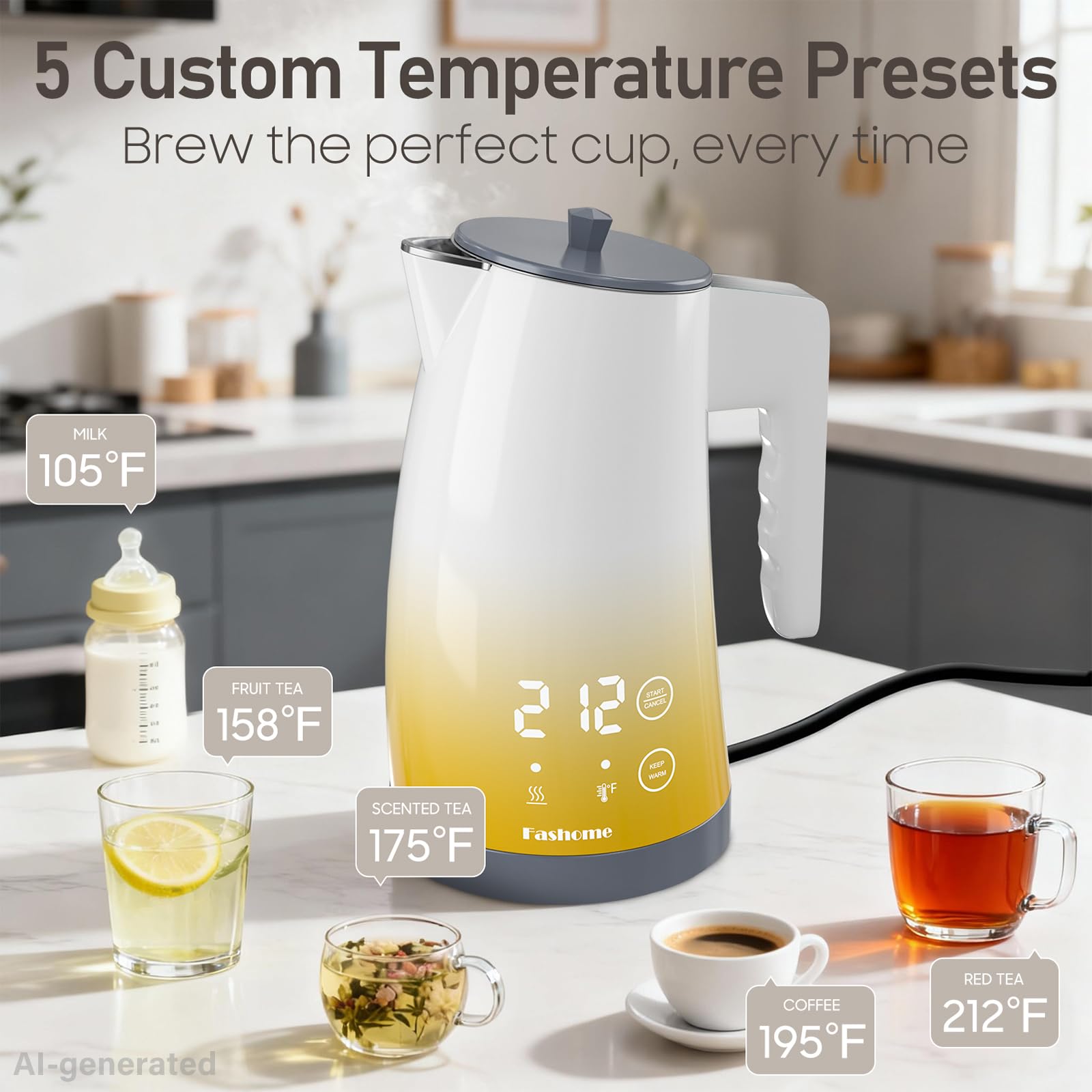 Fashome Electric Kettle, 1.25L Stainless Steel